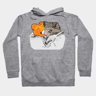 Sad Kitten Cat Crying bed with Teddy Meme Hoodie